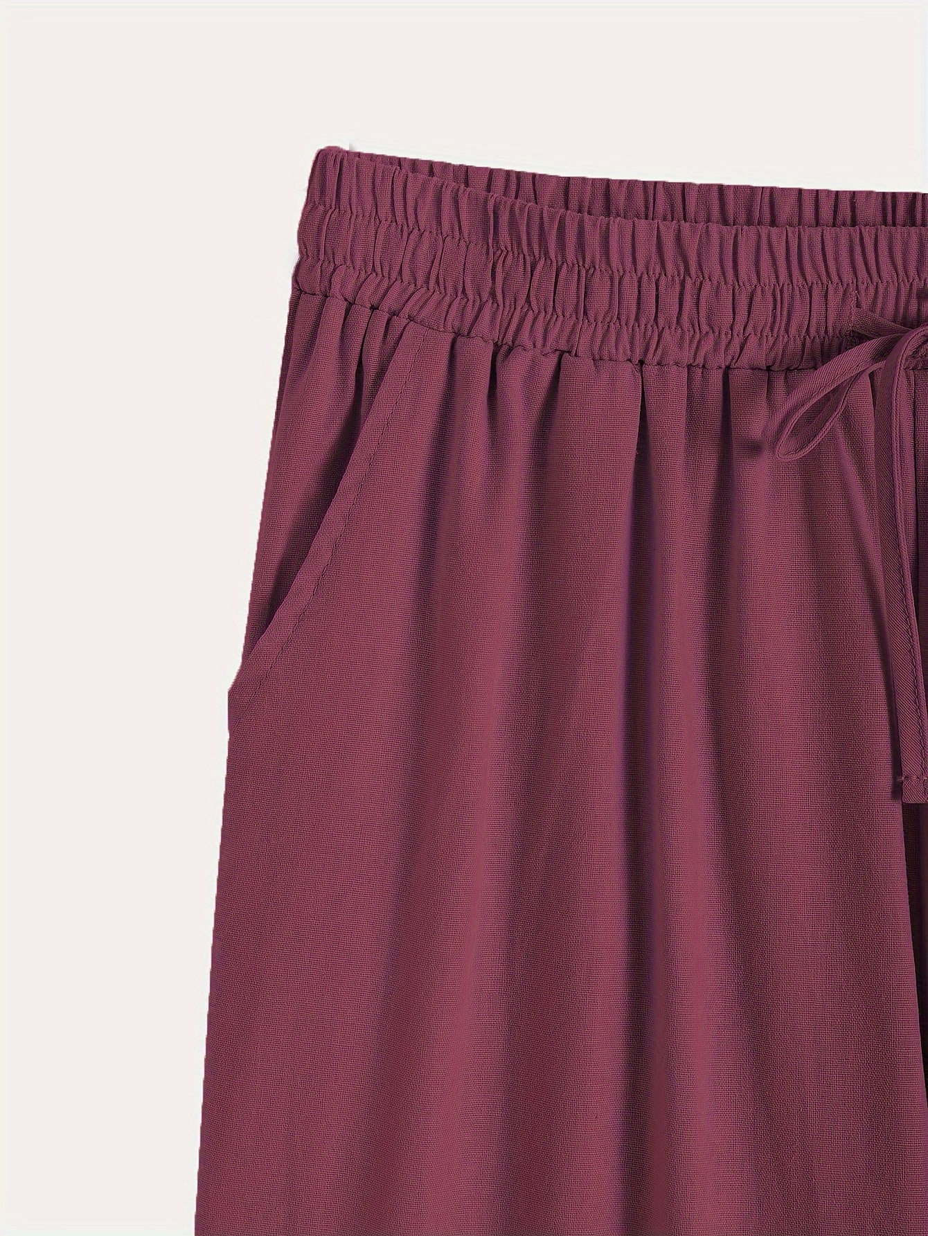 solid drawstring waist cotton pants, solid drawstring waist cotton pants casual slant pocket slim comfy pants womens clothing details 12