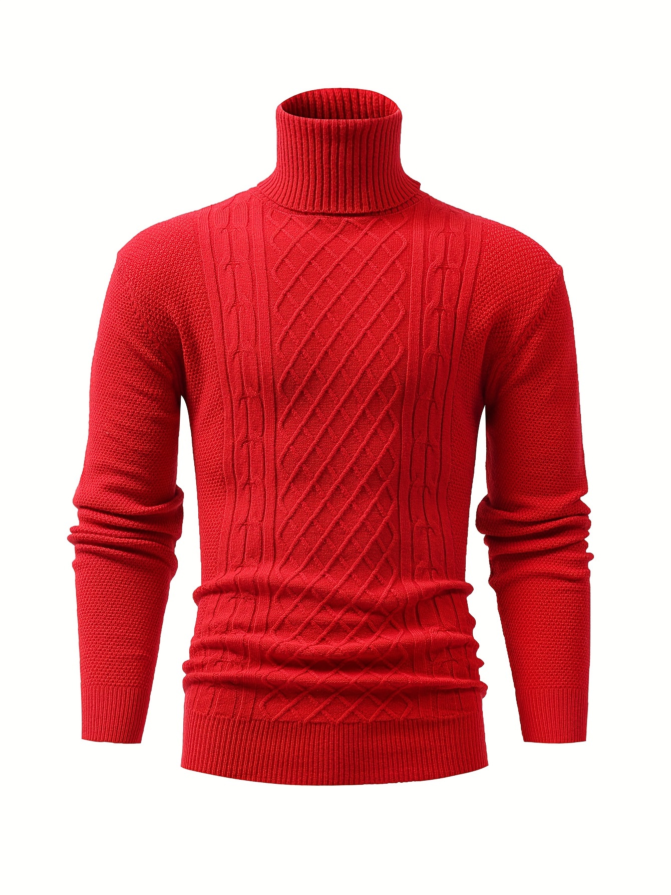 turtle neck knitted cable sweater mens casual warm solid high stretch pullover sweater for fall winter details 31
