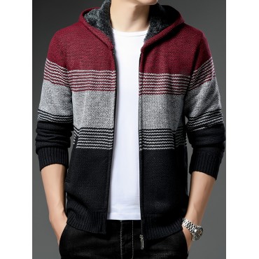 Men's Full Zip Up Casual Fleece Lined Hooded Cardigan, Regular Fit Knitted Sweater Jacket Coat With Pockets For Winter Fall Men's Full Zip Up Casual Fleece Lined Hooded Cardigan, Regular Fit Knitted Sweater Jacket Coat With Pockets For Winter Fall