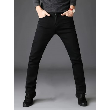 Men's Semi-formal Jeans, Classic Design Straight Leg Regular Jeans For Business Men's Semi-formal Jeans, Classic Design Straight Leg Regular Jeans For Business
