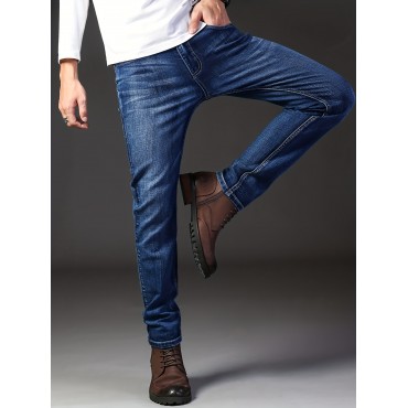 Classic Design Semi-formal Jeans, Men's Casual Stretch Denim Pants For All Seasons Business Classic Design Semi-formal Jeans, Men's Casual Stretch Denim Pants For All Seasons Business