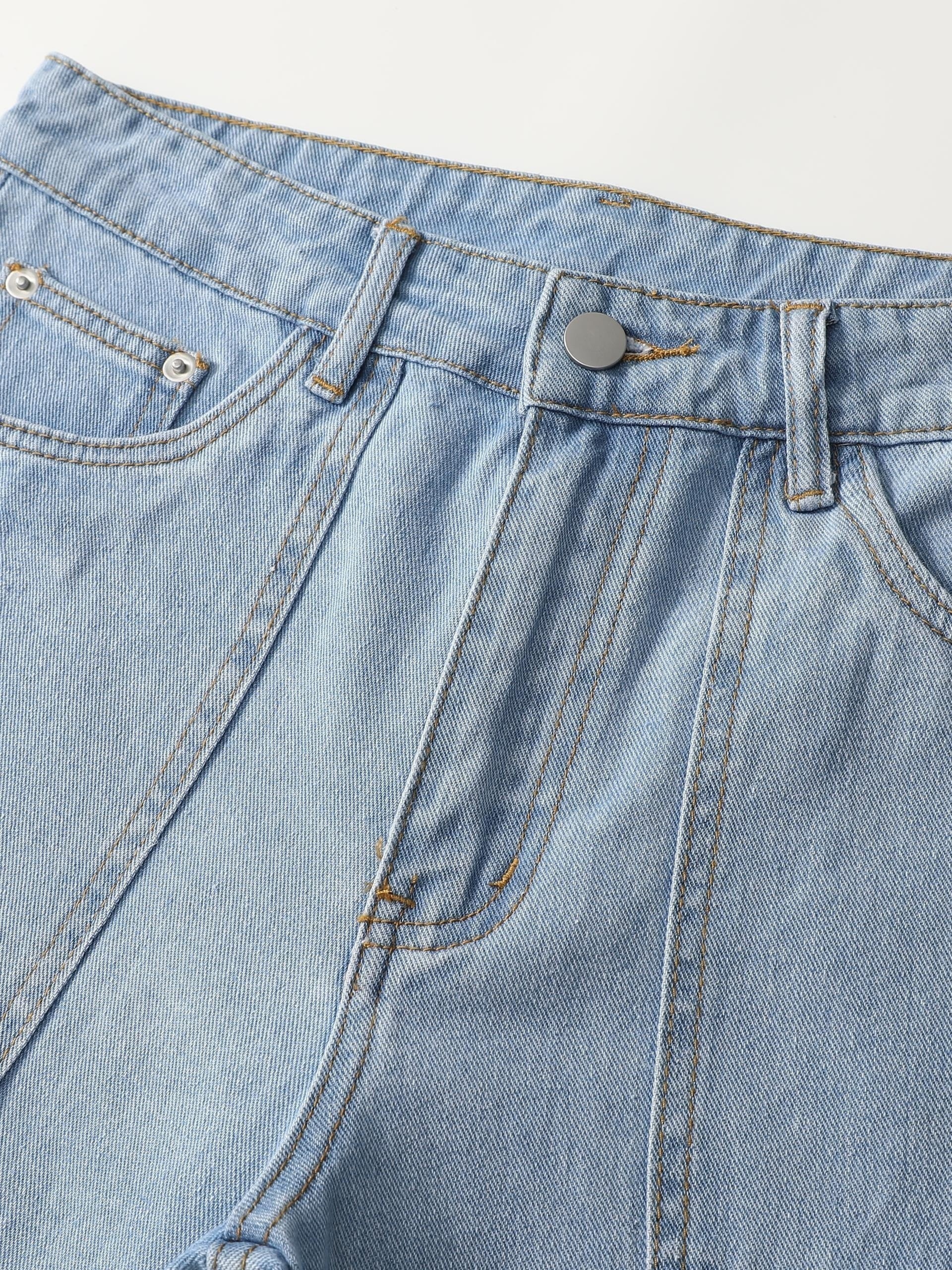 mens casual multi pocket jeans chic street style regular jeans details 4