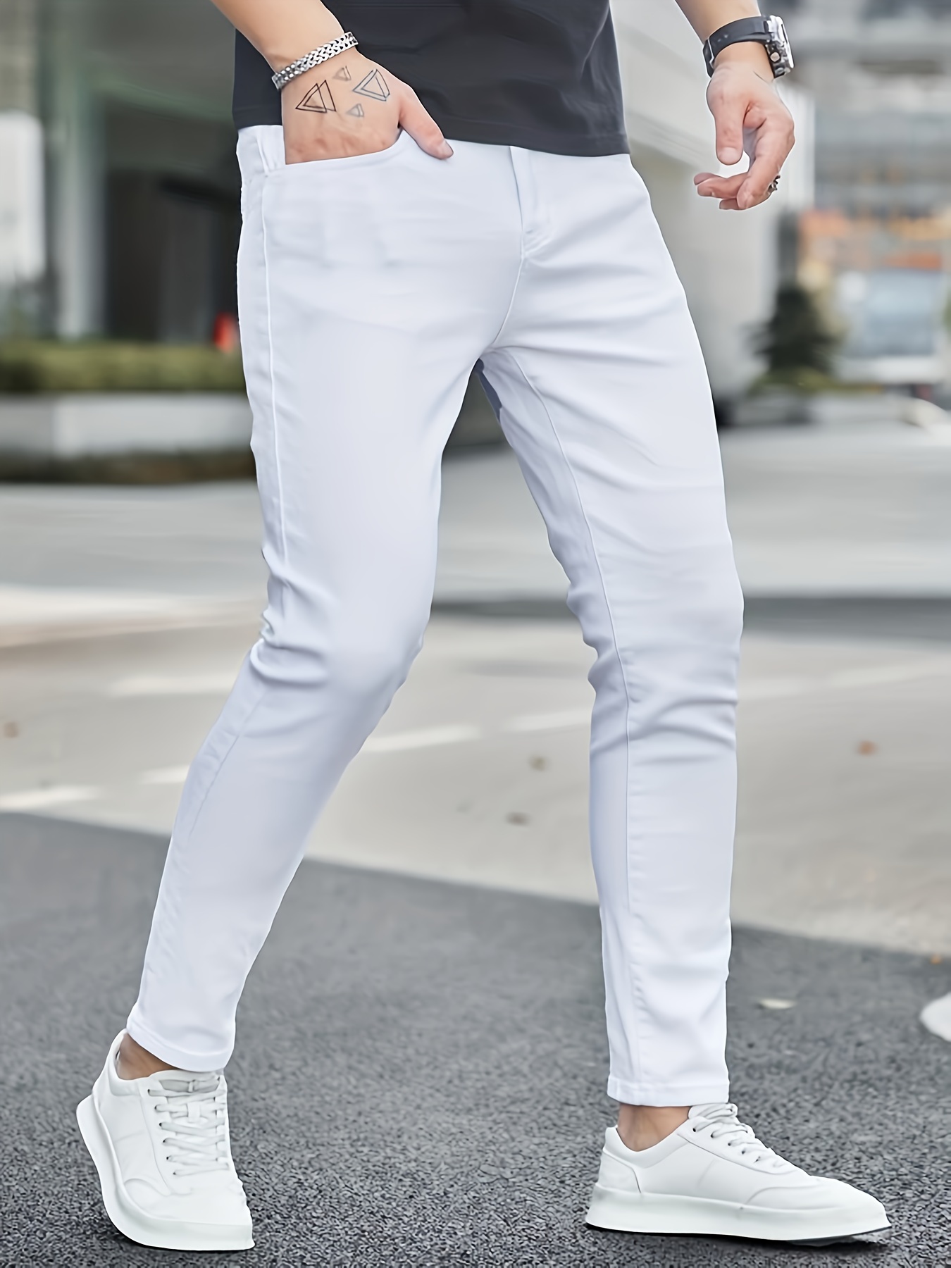 slim fit all match jeans mens casual street style medium stretch denim pants for all seasons details 14