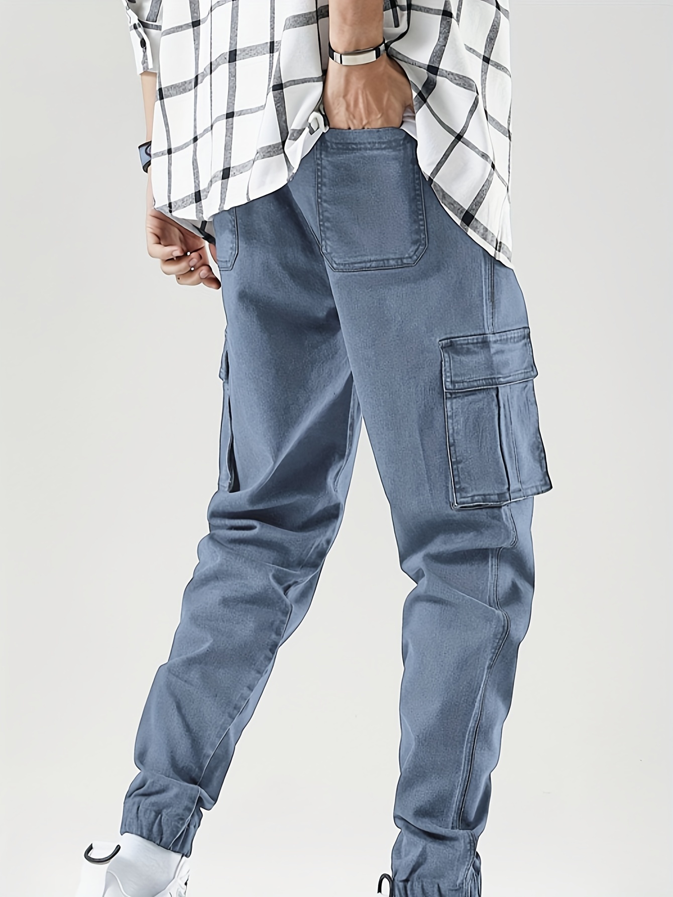 mens casual regular drawstring cargo jeans with pocket mens outfits details 1