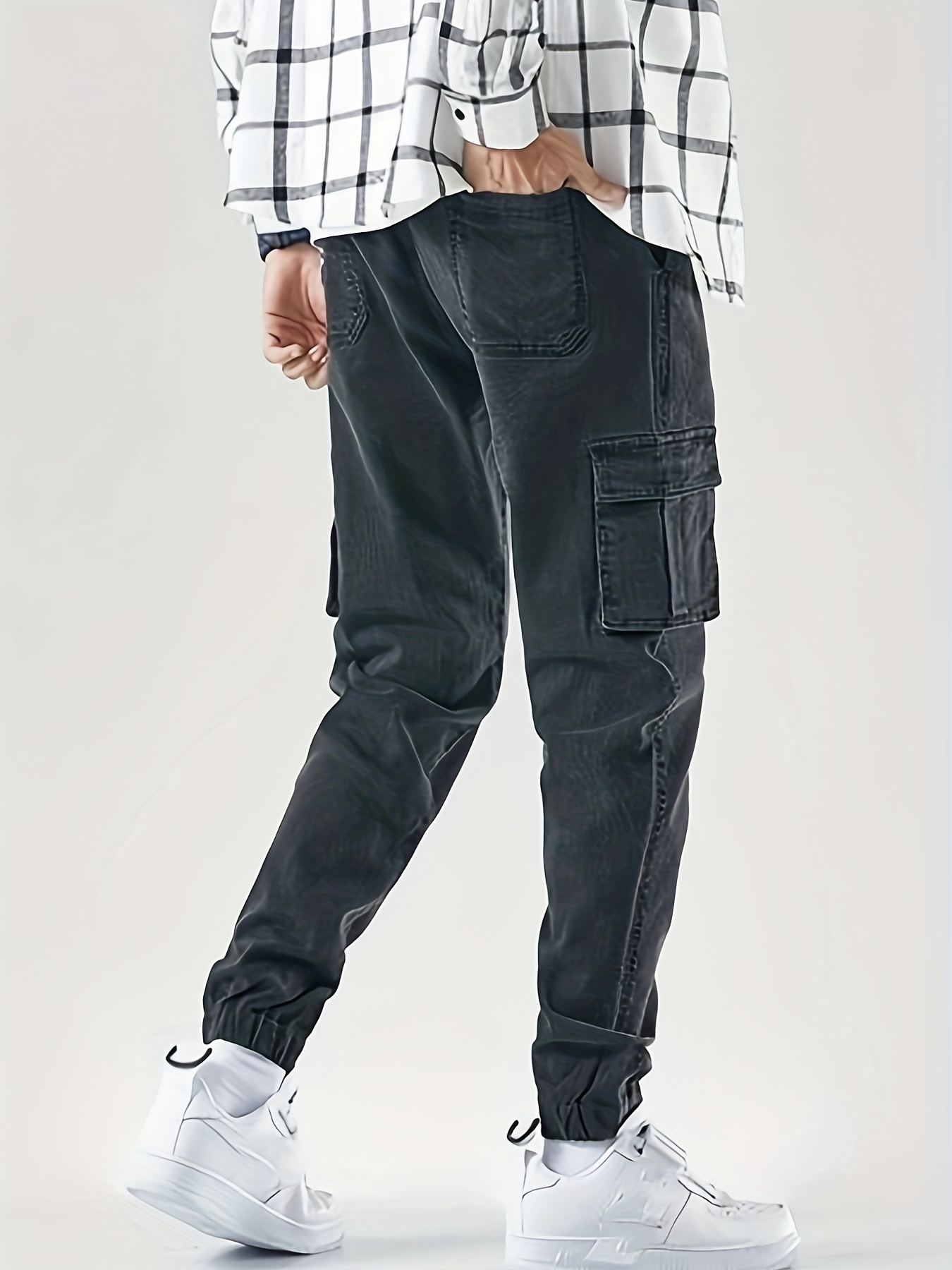 mens casual regular drawstring cargo jeans with pocket mens outfits details 5